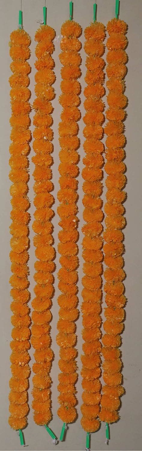 Buy Artificial Marigold Flower Garland Jhendu- Five malas 4.5 feet Each ...