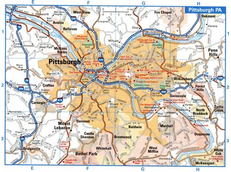 Pittsburgh city interstate highway map road free toll I-79, I-279, I ...