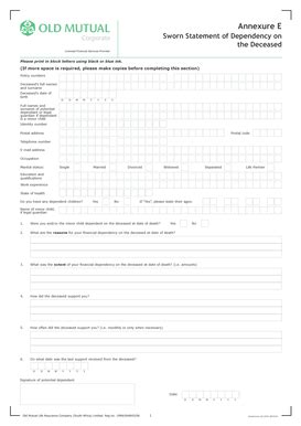 Fillable Online pvb co Sworn Statement of Dependency on the Deceased ...