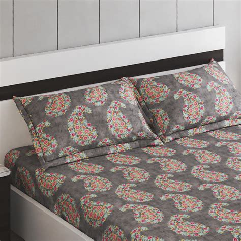 Buy Amaya Ellis Cotton 150TC Printed 3Pcs King Fitted Bedsheet Set from ...