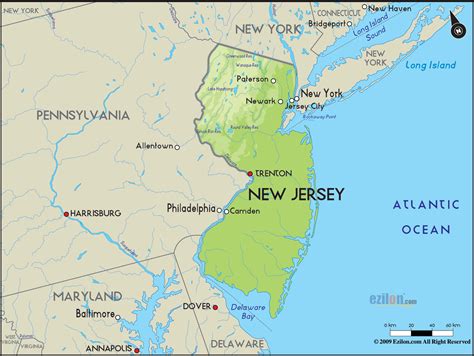 Geographical Map of New Jersey and New Jersey Geographical Maps