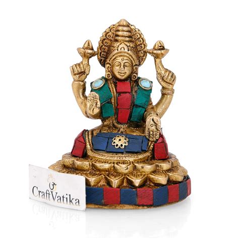 CraftVatika Brass Laxmi Statue Hindu Goddess Lakshmi Sculpture for ...