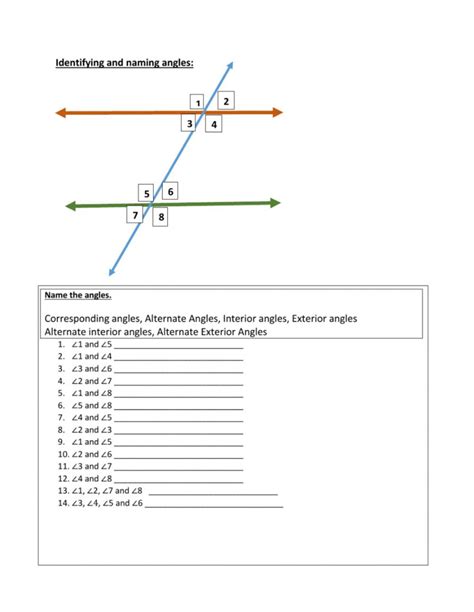 Image result for Transversal Angles Worksheet.pdf