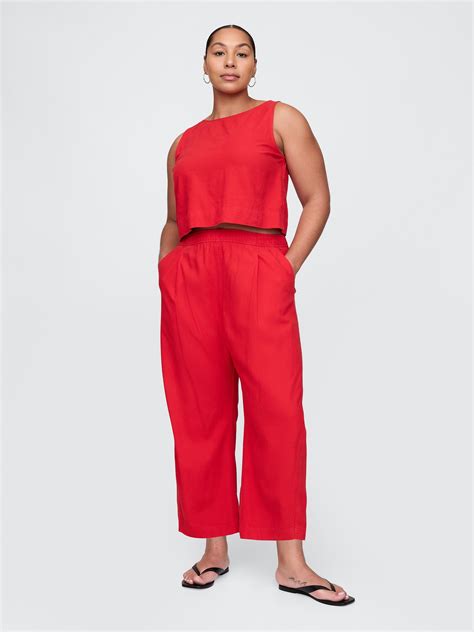 Mid Rise Linen-Blend Easy Barrel Pants | Gap