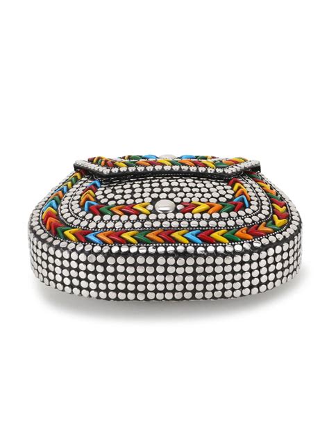 Anekaant Silver & Multi Mosaic Metal Embellished Clutch