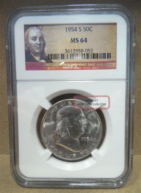 1954 - S Benjamin Franklin Half Dollar Ngc Rated Ms64
