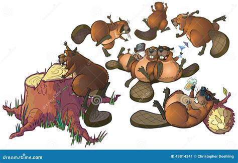 Cute Cartoon Beavers Party Vector Cartoon Clip Art Stock Vector ...