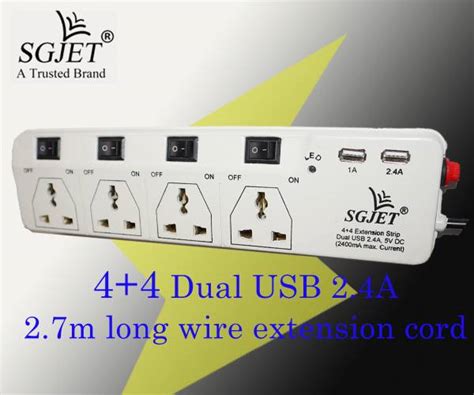 SGJET Dual USB 2.4A 4+4 Extension Strip/Extension Cord/Surge Protector ...
