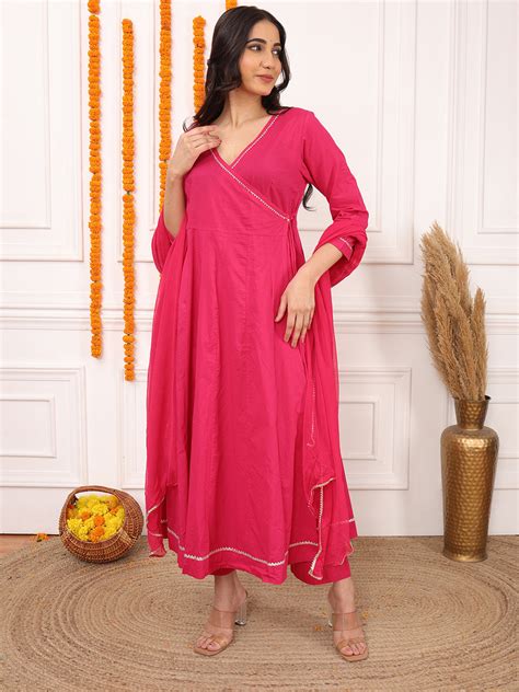Shop Biglilpeople Women's Solid V-Neck 3/4th Sleeves Angrakha Set Online