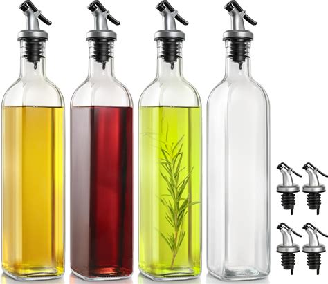 Oinvs Oil Bottle With Wood Racks 500ml 4pcs,Glass Olive Oil Dispenser ...