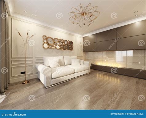 Modern Classic Beige Living Room Interior Design Stock Illustration ...