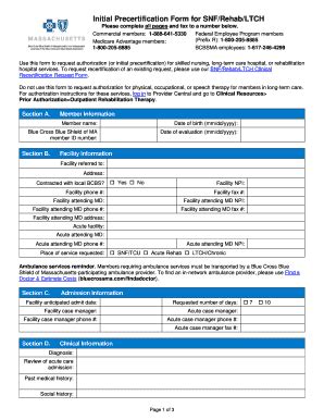 2019-2026 MA Blue Cross Initial Precertification Form for SNF/Rehab ...