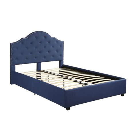 Buy Cordeaux Queen-Size Navy Blue Fully Upholstered Bed Frame with ...