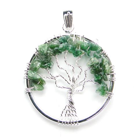 Nature's Crest Green Aventurine Dark Tree of Life Pendant for Unisex ...