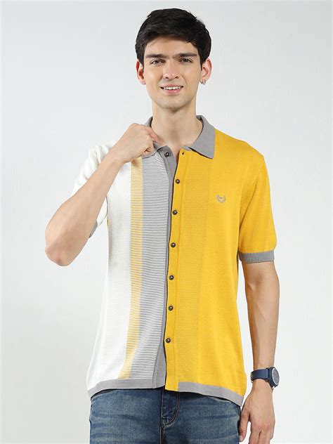 Buy Men Mustard Self Design Collar Half Sleeve T-Shirt Online in India ...