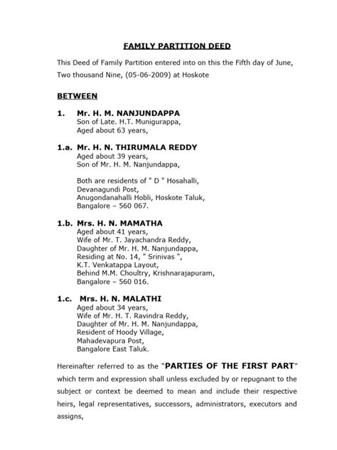 Image result for Deed of Partition Sample