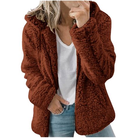 Women's New Hooded Sherpa Jacket Women Casual Winter Fluffy Warm Soft ...