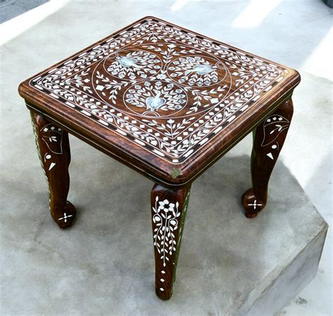 SacredFig Premium Wooden Decorative Square Table with Peacock motif