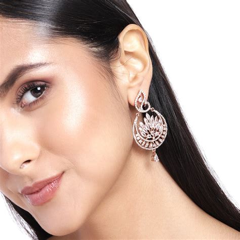 Buy Estele Rose Gold Plated CZ Gorgeous Peacock Designer Earrings for ...