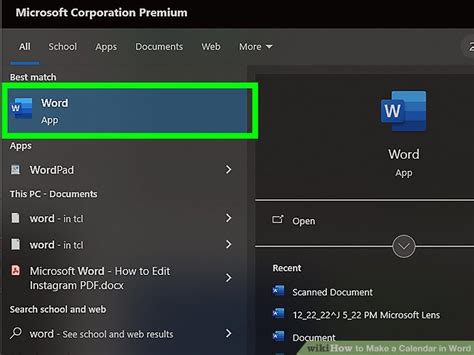 Creating a Calendar Word 的图像结果