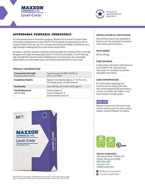 Maxxon Corp., Catalogs, Commercial Pro - Level-Crete | ARCAT