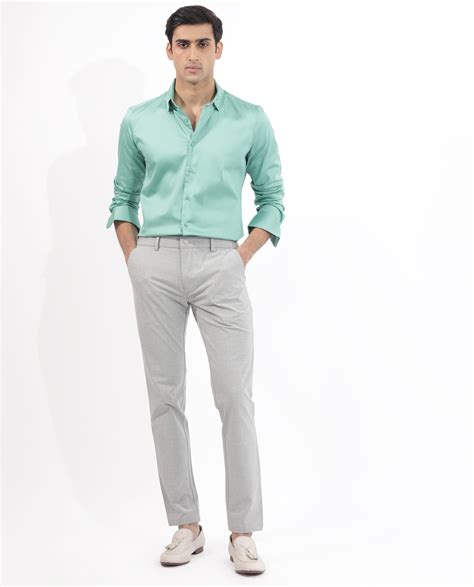 Rare Rabbit Men's Holand Pastel Green Satin Plain Regular Fit Full Sle