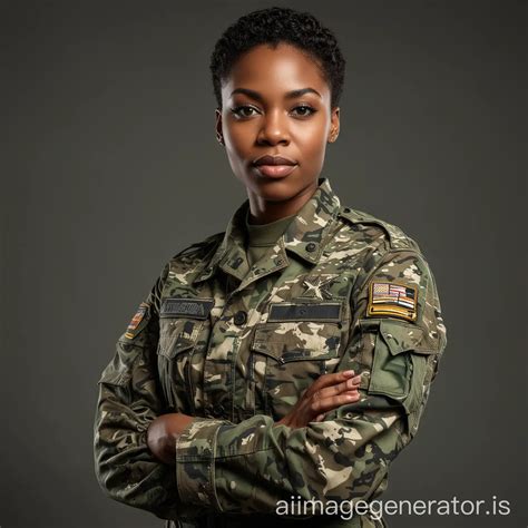 African American Woman in Military Camouflage Uniform | AI Image Generator