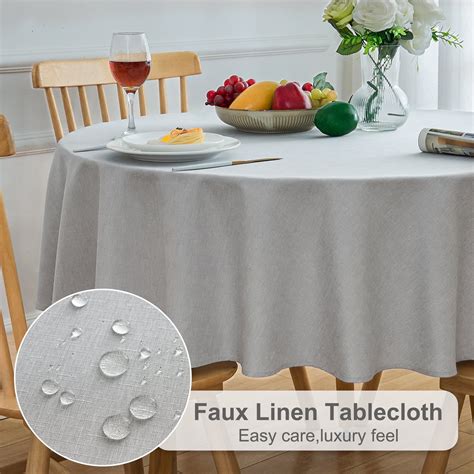 Inosoo Faux Linen Round Tablecloth, 70 Inch Decorative Textured Fabric ...