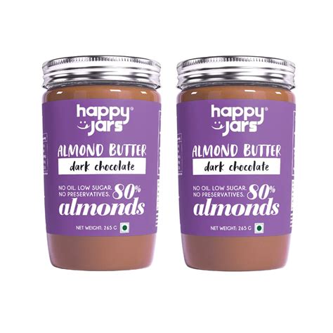 Happy Jars Dark Chocolate Almond Butter (265g), 7g Protein, Real ...