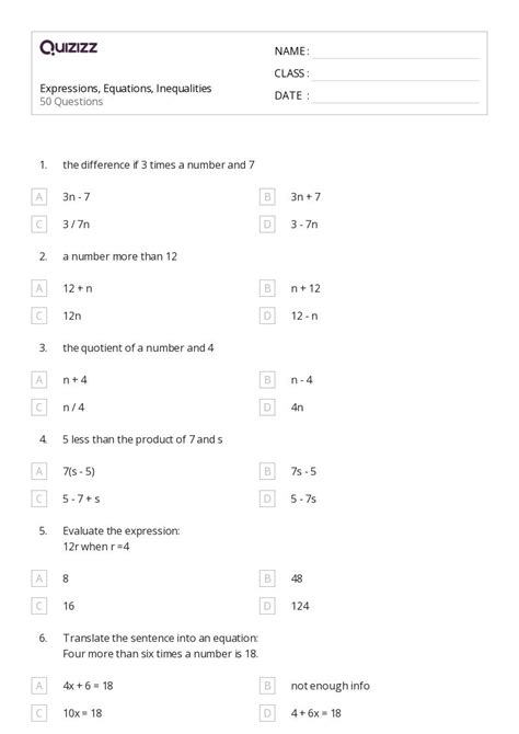 50+ Two-Step Inequalities worksheets for 5th Class on Quizizz | Free ...