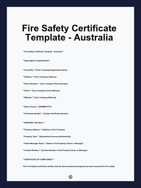 Fire Safety Certificate Template - Australia