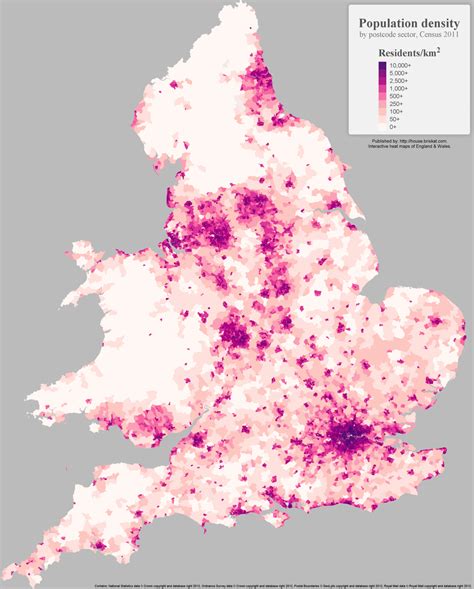 England & Wales Population Density Heat Map
