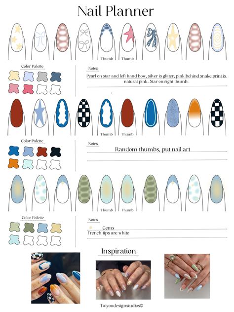 Nail Art Planner Large Nail Design Template W/color Palette (digital ...