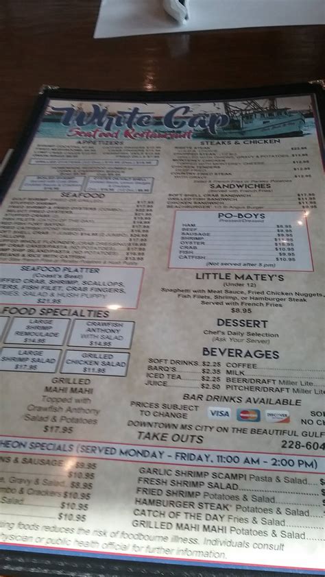 Menu at White Cap Restaurant, Gulfport, 560 Beach Dr