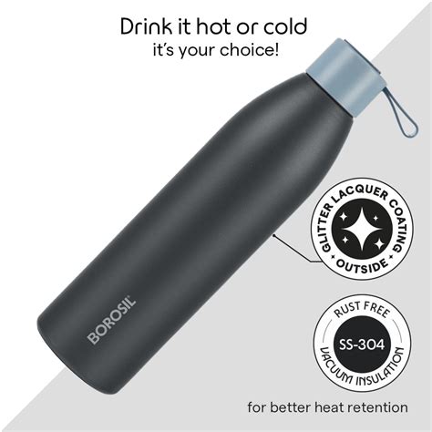 Borosil Duomate Vacuum Insulated Stainless Steel Bottle, Black