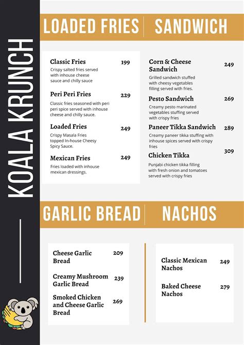 Menu at Koala Krunch, New Delhi