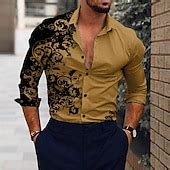 Hombre Floral Camisa Manga Larga Moda Design Casual Diario Festivos ...