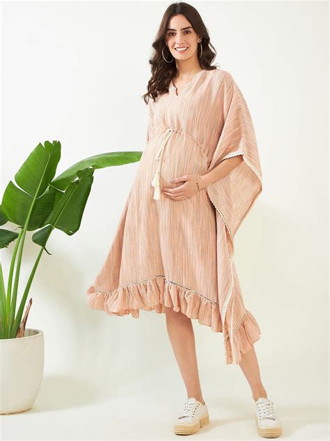 Blush Striped Maternity Short Dress - The Kaftan Company