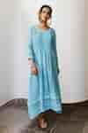 Buy Blue Cotton Lurex Round Pintuck Handwoven Dress For Women by Myaara ...