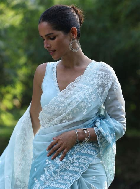 Roja Organza Ombre Blue Saree