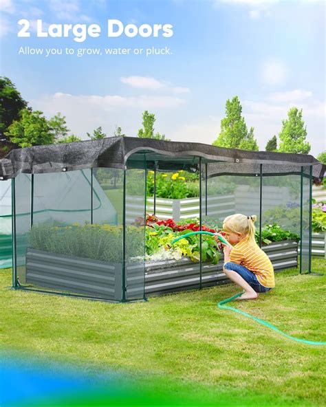 Quictent 8x4x1 ft Galvanized Steel Covered Raised Garden Bed with Crop ...