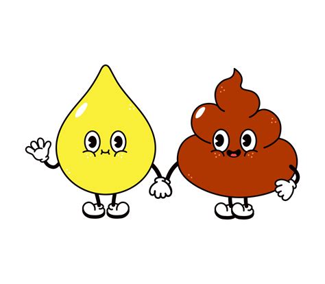Cute, funny happy drop of urine and turd character. Vector hand drawn ...