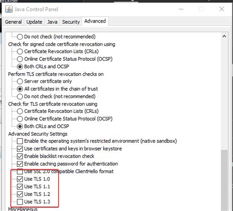 Image result for Java Control Panel TLS