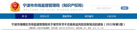 浙江宁波市海曙区市场监管局关于餐饮环节不合格食品风险控制情况的通告（2022年第1期）-中国质量新闻网
