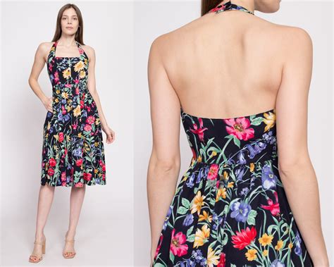 80s Black Floral Fit & Flare Sundress - Extra Small – Flying Apple Vintage