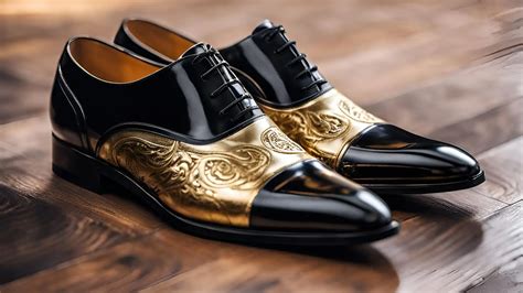 Black and Gold Dress Shoes - Stylish Men's Footwear - Image Work India