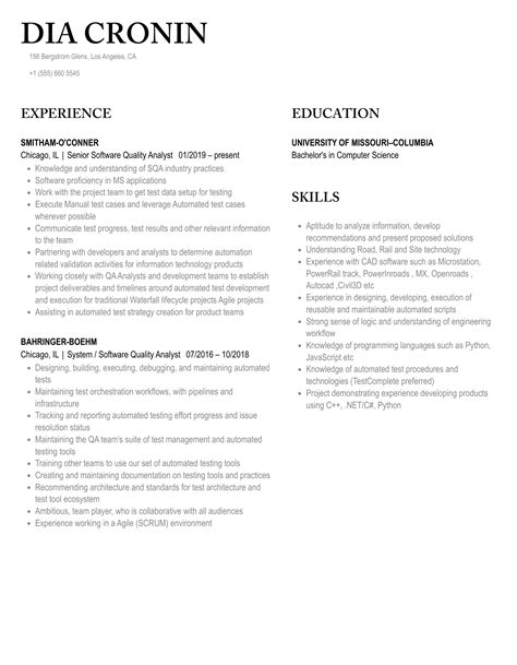 Software Quality Analyst Resume Samples | Velvet Jobs