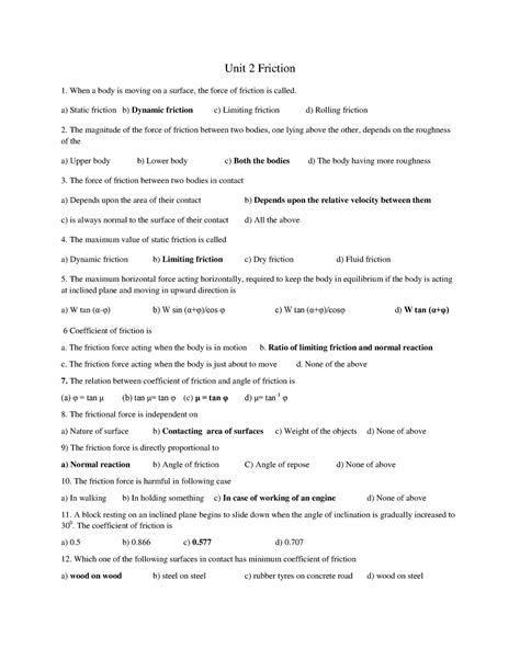 17973 mcq-of-unit-2 - mcq practice - Unit 2 Friction When a body is ...