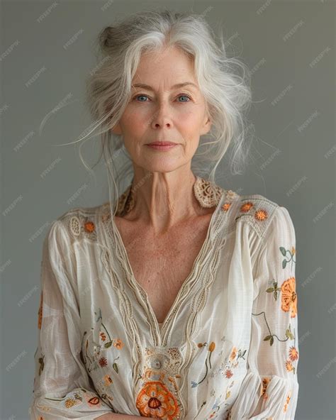 Premium Photo | An French Elderly Women In A Neutral Background