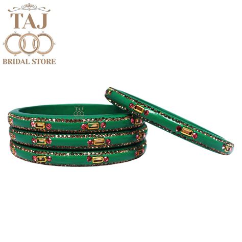 Fancy Lac Kada Bangles with Kundan and Rhinestones (Set of 4) – Taj ...